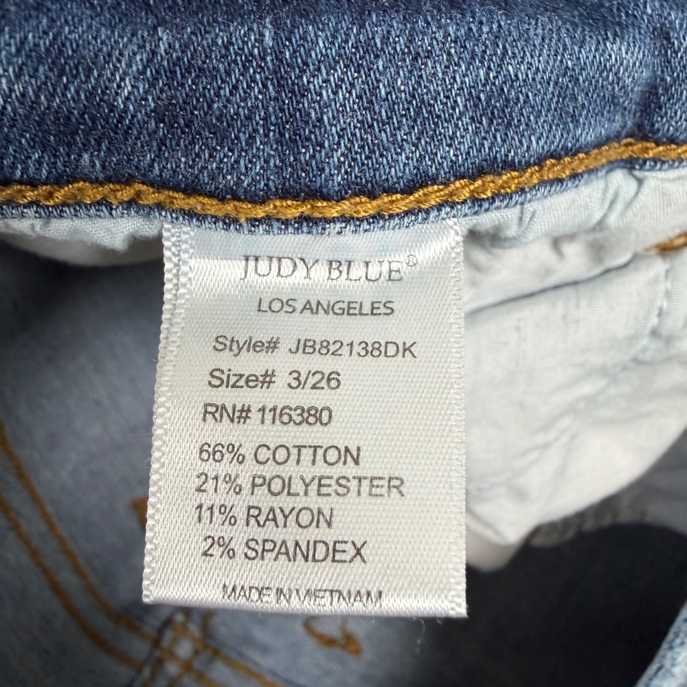 Judy Blue Mid Rise Distressed Skinny Jeans Dark Wash Raw Hem JB82138DK Size 3/26 - Picture 7 of 10